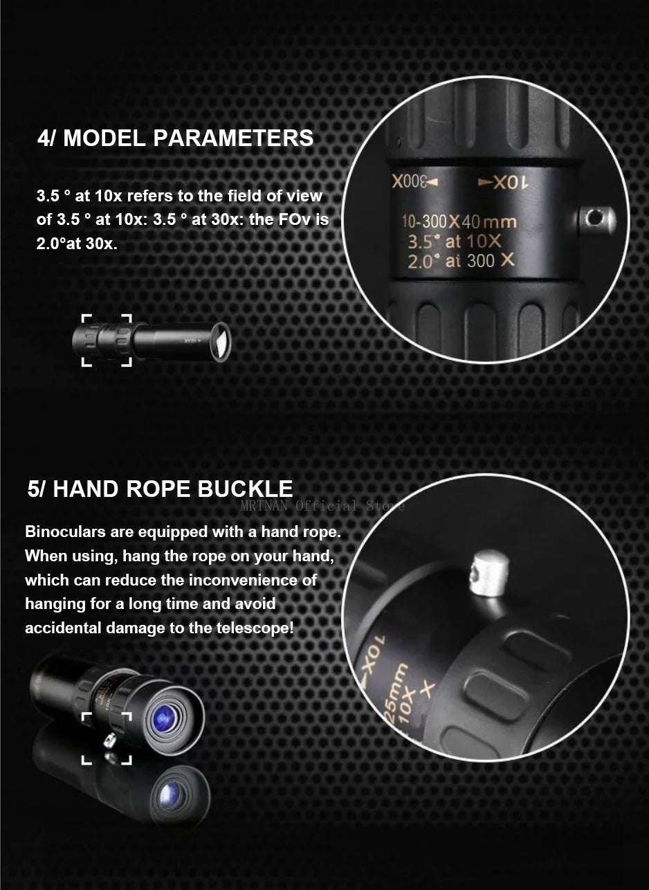 10-300X Phone adaptable Portable Metal Monocular Optics  