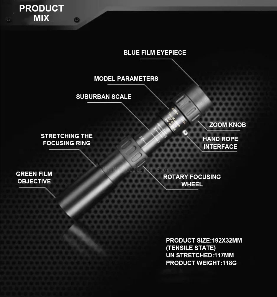 10-300X Phone adaptable Portable Metal Monocular Optics  BushLine