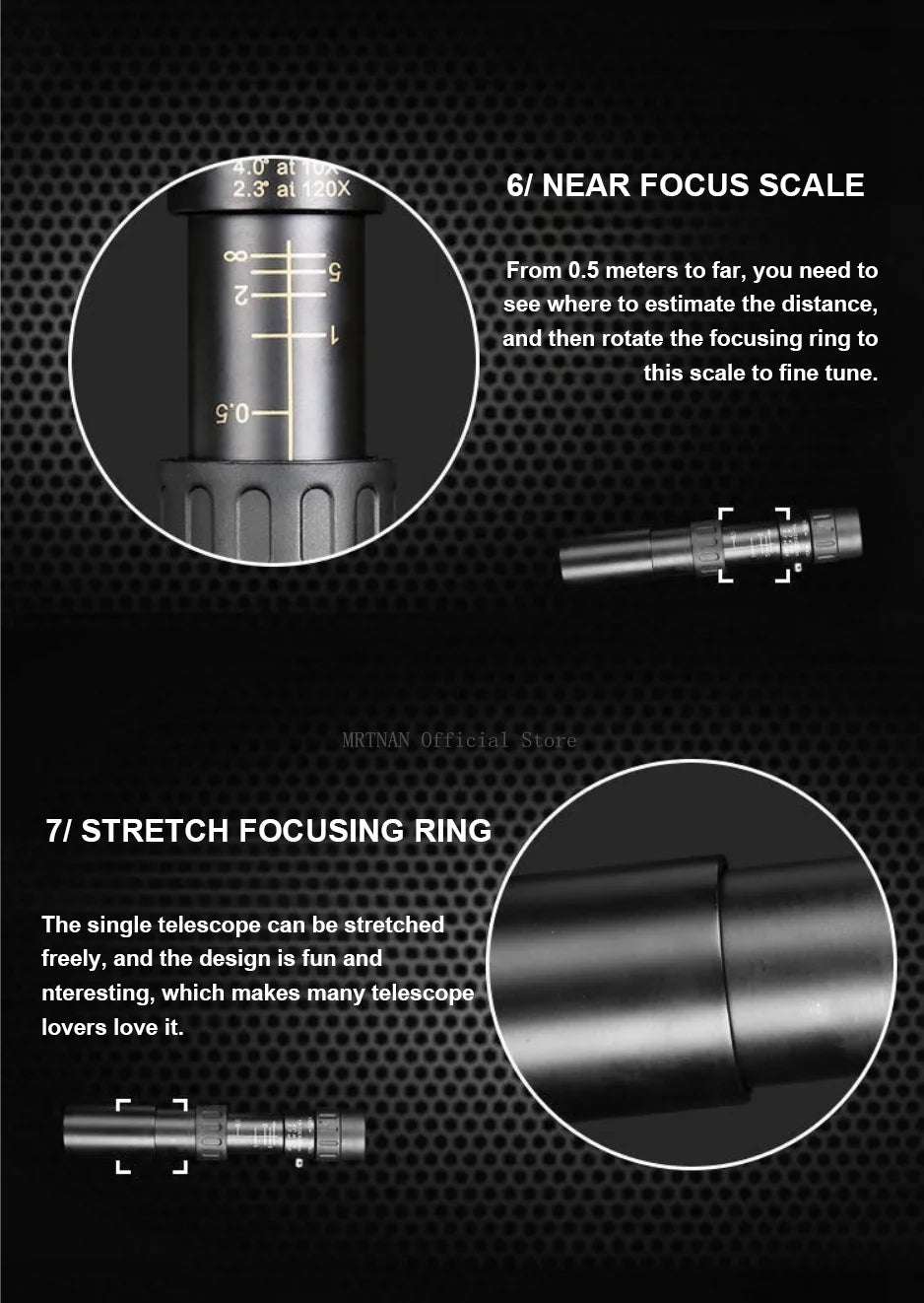 10-300X Phone adaptable Portable Metal Monocular Optics  BushLine