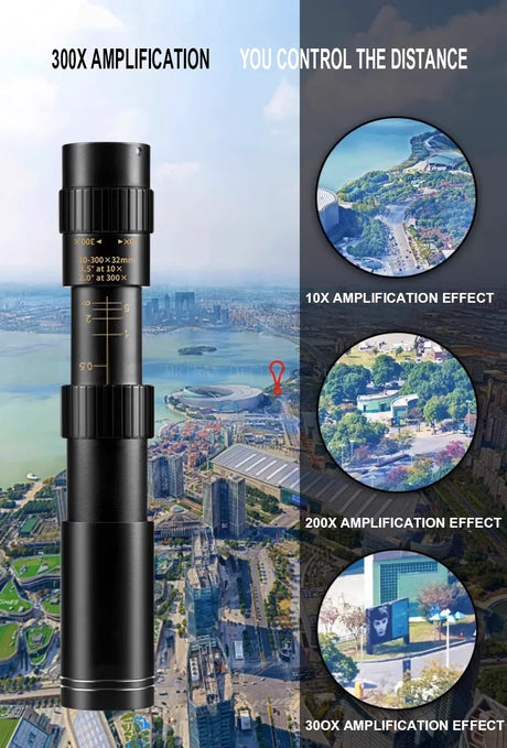 10-300X Phone adaptable Portable Metal Monocular HD 4K Optics  