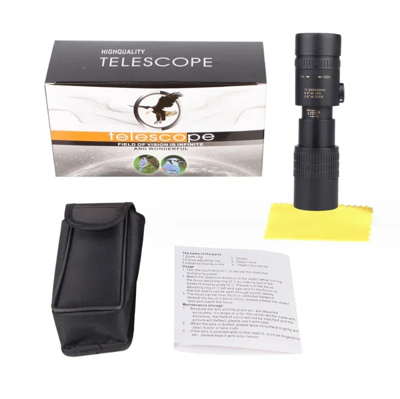 10-300X Phone adaptable Portable Metal Monocular HD 4K Optics  
