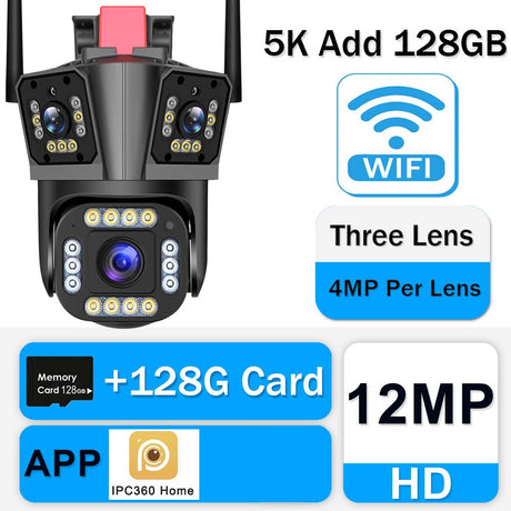 12MP 5K WI-FI Camera Wireless AI Detect 2-way audio security systems BushLine 12MP add 128G AU Plug