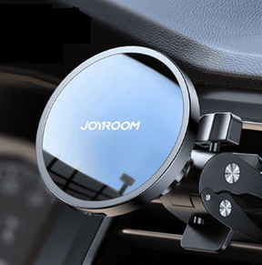 Sea blue charging head on a car air vent, angled view showing the clip arms