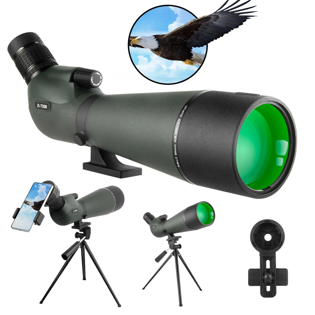 25-75x80 Spotting Monocular With Phone Adapter  & Tripod monocular  BushLine