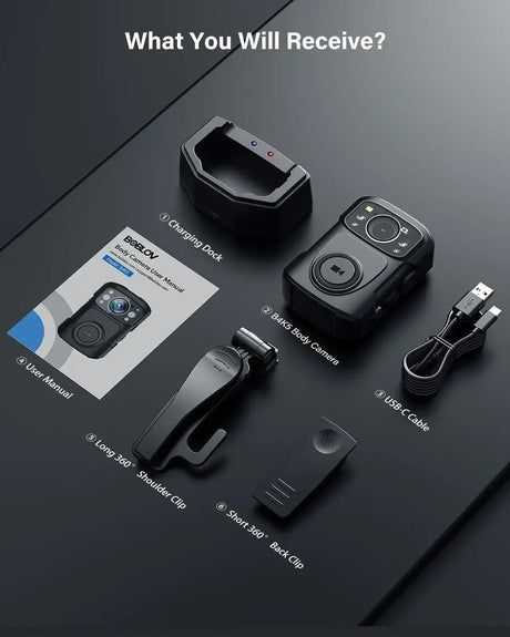 4K Body Camera IP68 GPS Bodycam 128GB & Charging Dock Security Cameras  