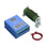 Flat lay on white of the blue hybrid controller, green dump load resistor and red and black battery leads