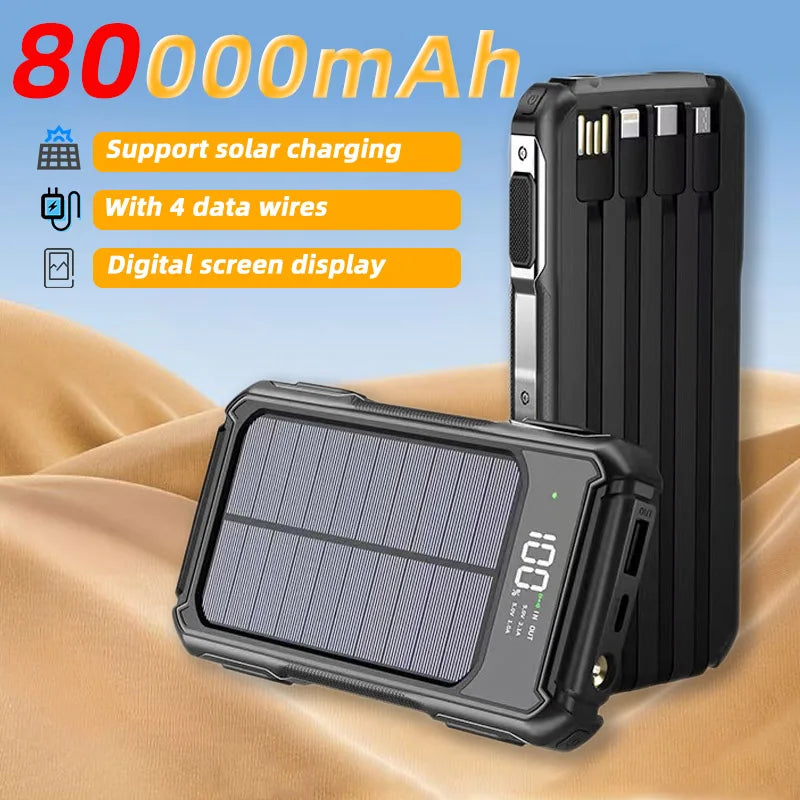 80000mAh Large Capacity  Solar Power Bank solar power  BushLine