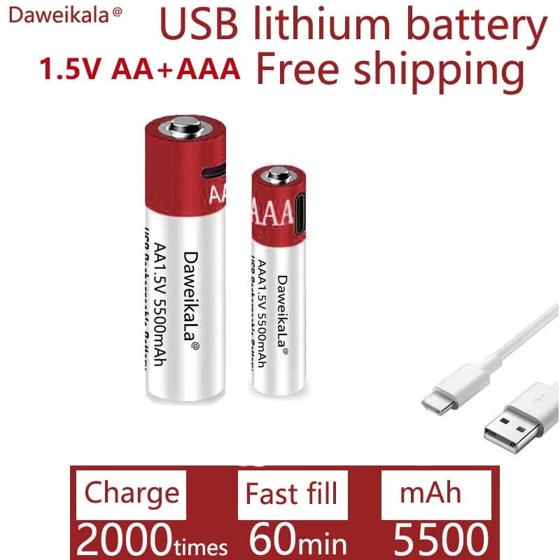 AA+AAA 5500mah Rechargeable Lithium Battery Rechargeable Batteries  BushLine