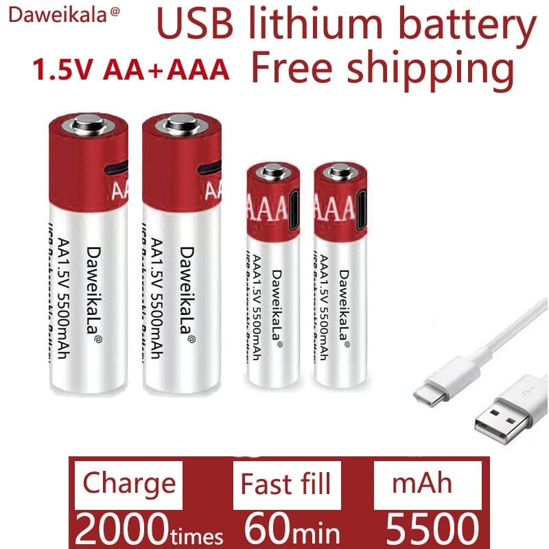 AA+AAA 5500mah Rechargeable Lithium Battery Rechargeable Batteries  BushLine