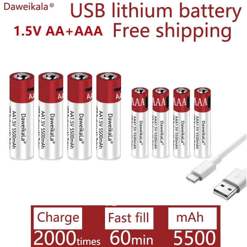 AA+AAA 5500mah Rechargeable Lithium Battery Rechargeable Batteries  BushLine