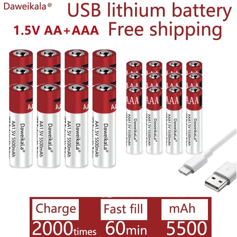 AA+AAA 5500mah Rechargeable Lithium Battery Rechargeable Batteries  BushLine