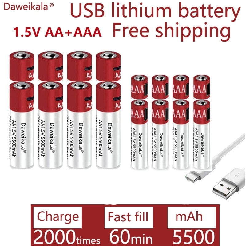 AA+AAA 5500mah Rechargeable Lithium Battery Rechargeable Batteries  BushLine