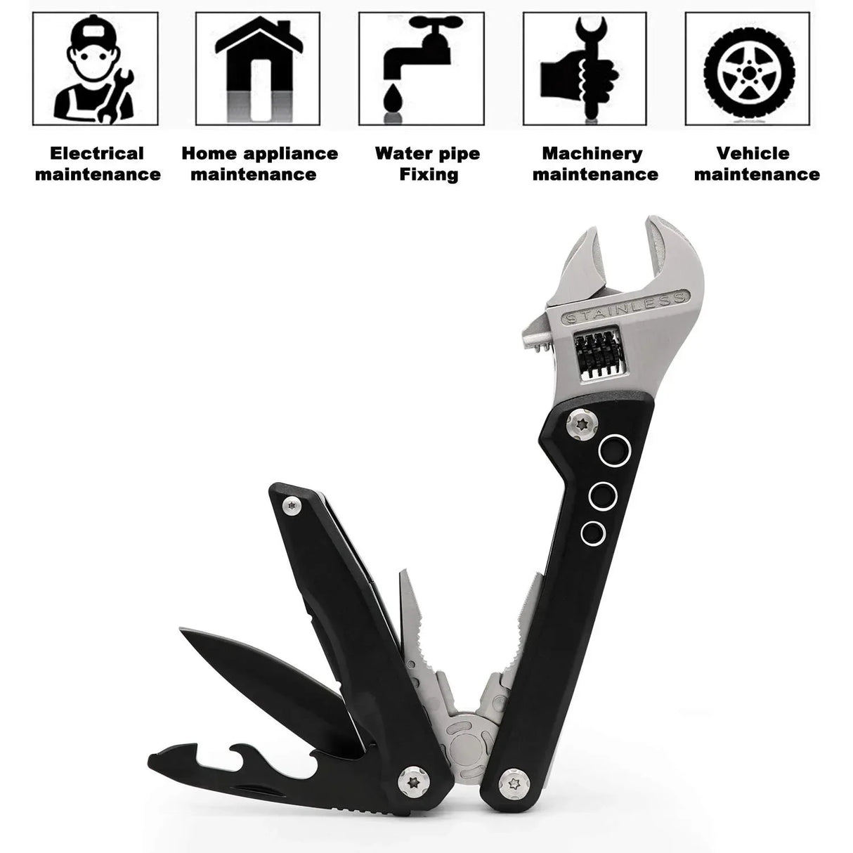 Adjustable Multi functional Wrench Folding Knife Pliers Screwdriver tools  BushLine