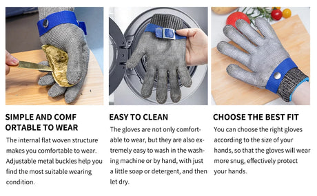 Anti-Cut Gloves Stainless Steel Wire Metal Mesh Hi-Vis & Safety  