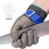 Anti-Cut Gloves Stainless Steel Wire Metal Mesh Hi-Vis & Safety BushLine Silver & Blue S