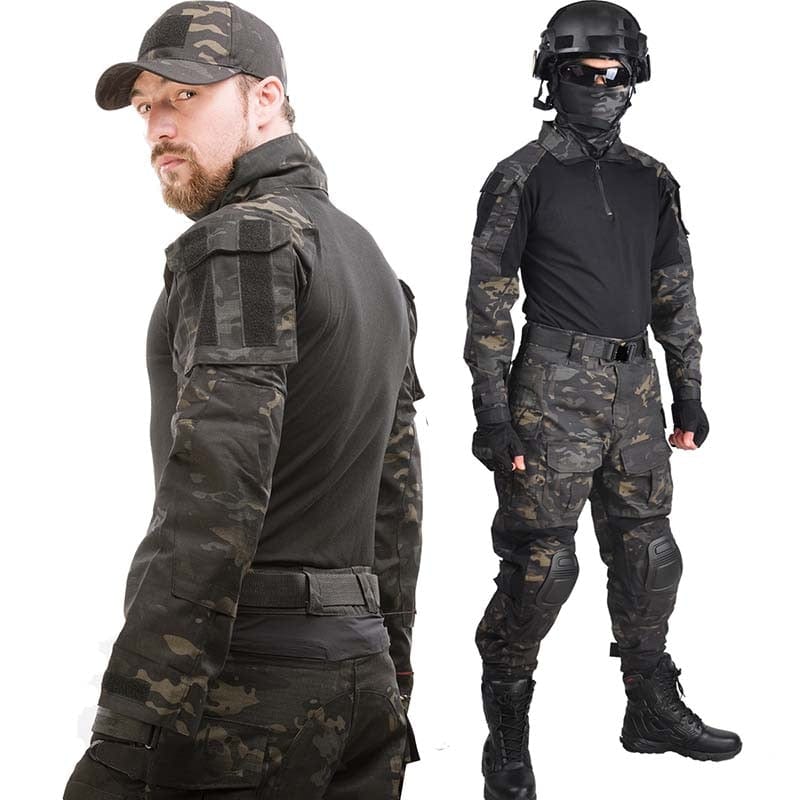 Army Military Police Security Uniform Outdoor Clothing BushLine Black camo S(45-55kg)