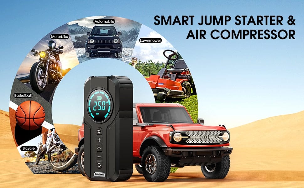 BUVAYE Car Jump Starter Air Pump Portable Air Compressor   