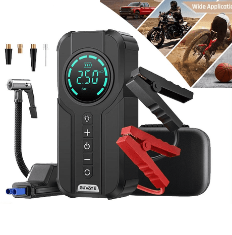 BUVAYE Car Jump Starter Air Pump Portable Air Compressor BushLine 8400mah