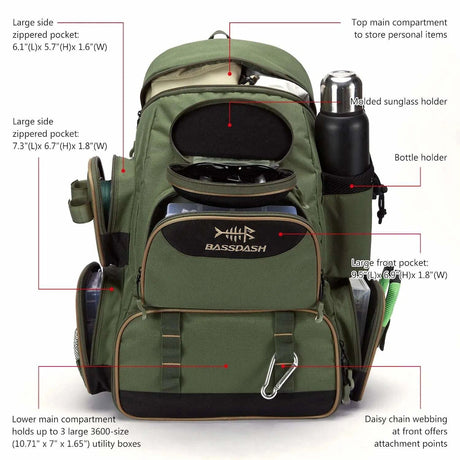 BassDash Fishing Tackle Backpack Multifunctional BackPacks  