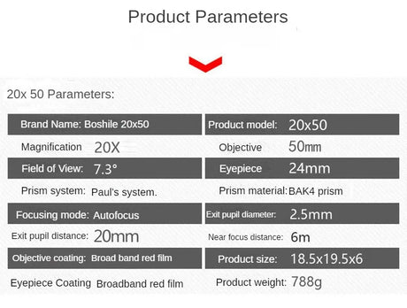 Boshile Auto-Focus 20x50 Tactical Binoculars Binoculars  