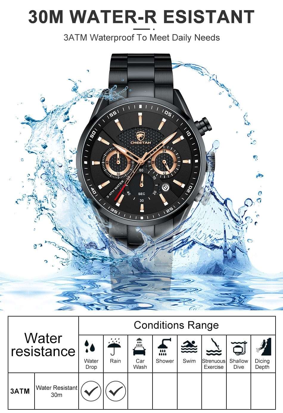 CHEETAH 1613G Casual Sport Chronograph Watch Quartz Watchs  BushLine