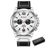 CURREN 8314 Waterproof Sport Watch Genuine Leather Watchs BushLine silver white