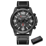 CURREN 8314 Waterproof Sport Watch Genuine Leather Watchs BushLine black white