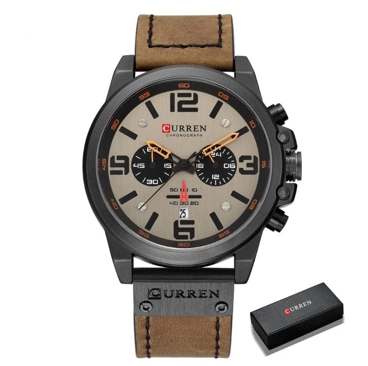 CURREN 8314 Waterproof Sport Watch Genuine Leather Watchs BushLine black grey