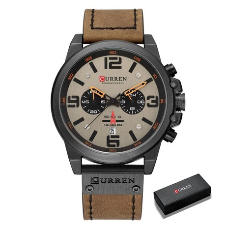 CURREN 8314 Waterproof Sport Watch Genuine Leather Watchs BushLine black grey