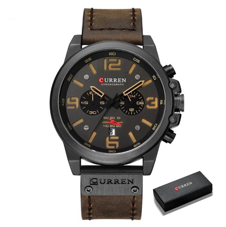 CURREN 8314 Waterproof Sport Watch Genuine Leather Watchs BushLine black yellow