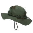 Olive green boonie hat side profile showing the concentric brim stitching
