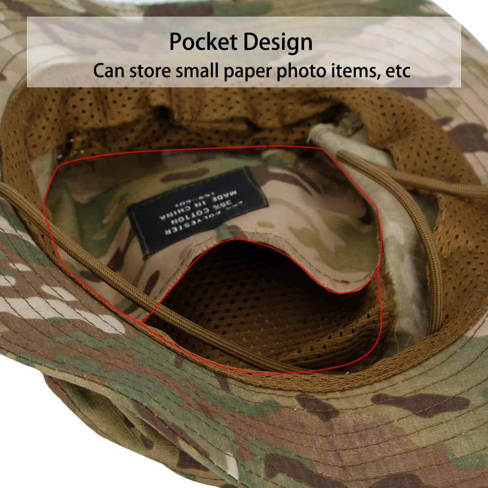 Camo Brimmed Breathable Bucket Hat tactical hats  BushLine