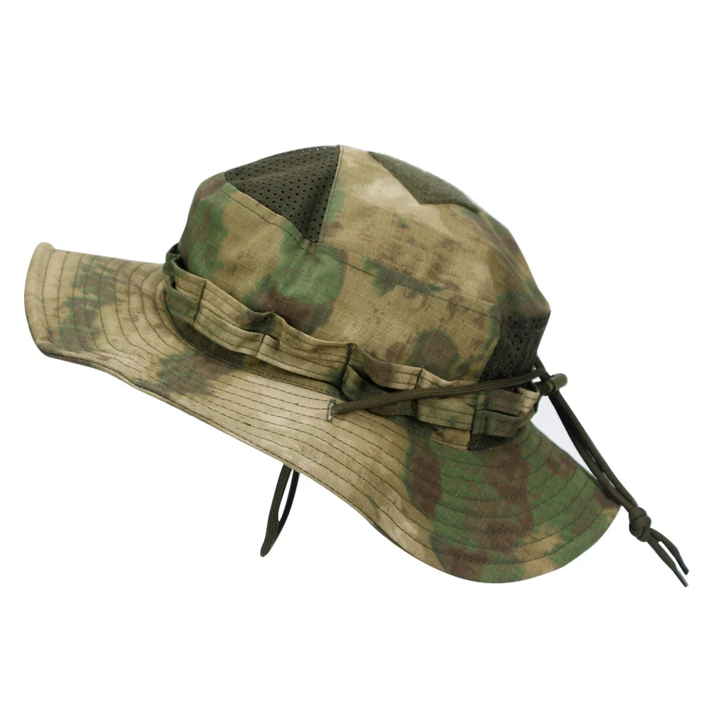 Camo Brimmed Breathable Bucket Hat tactical hats BushLine AT Green