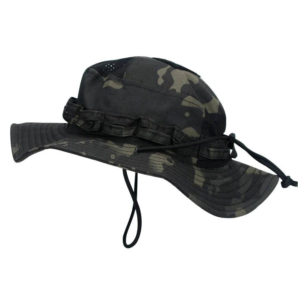 Camo Brimmed Breathable Bucket Hat tactical hats BushLine American Black