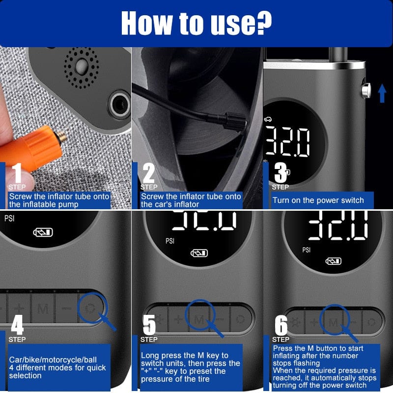 Car Tyre Pump Portable Mini Self Propelled Tyre pump  BushLine