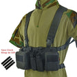 Black chest rig worn at an angle beside four black cinch straps