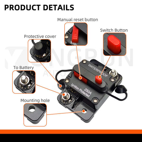 Circuit Breaker Fuse 20A to 300A Manual Reset Waterproof 12V 48V electrical supplys  