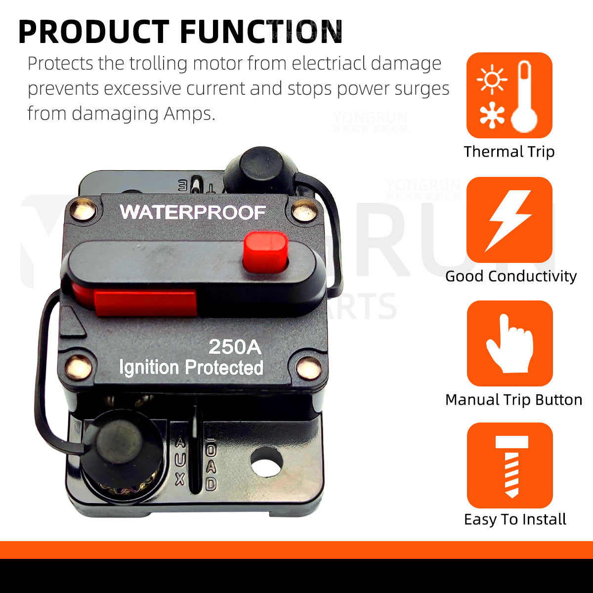 Circuit Breaker Fuse 20A to 300A Manual Reset Waterproof 12V 48V electrical supplys  BushLine