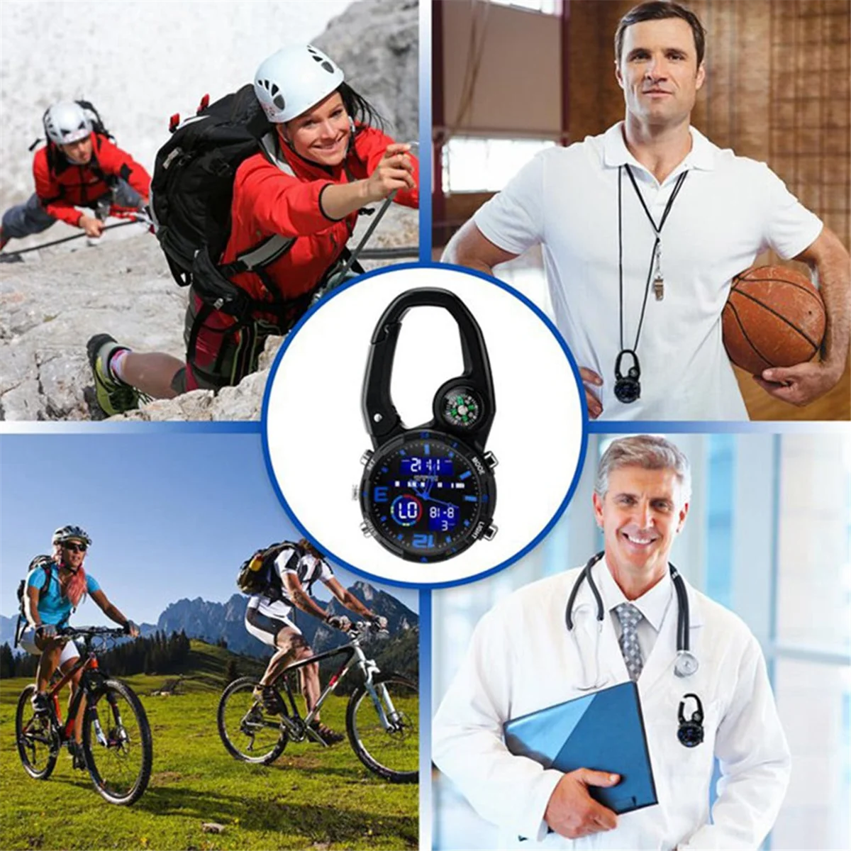 Clip On Carabiner Digital Sports Watches Quartz Optics  