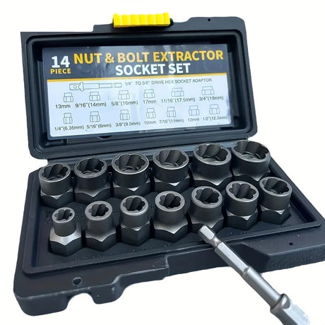 Damaged Nut Bolt Extractor Remover Set 14Pcs Impact Socket Set tools  