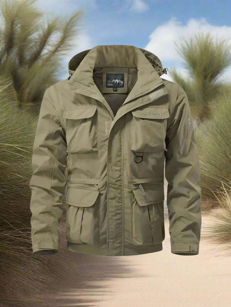 Detachable Sleeves & Hood Windproof Jacket Fleece Lined Workwear Outdoor Clothing BushLine Khaki M