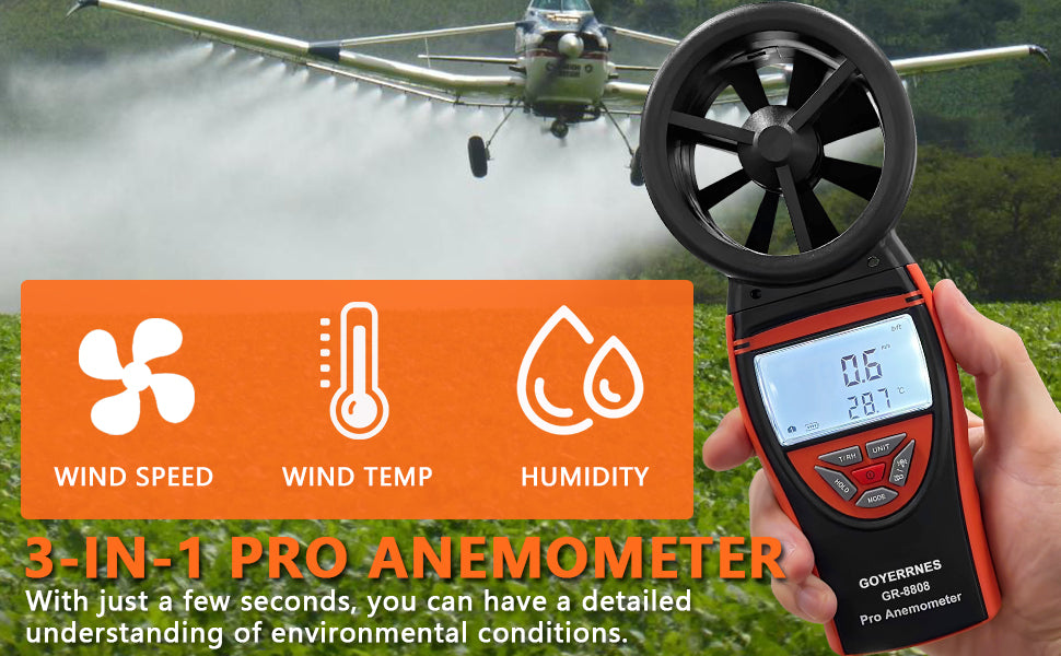 Digital Rechargeable Anemometer Wind Speed Temp Humidity Wind Power  BushLine