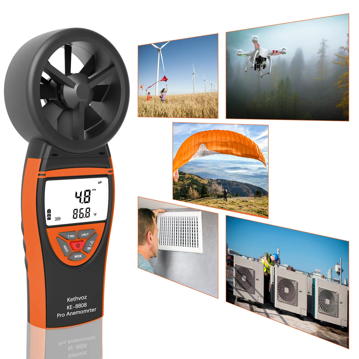 Digital Rechargeable Anemometer Wind Speed Temp Humidity Wind Power  BushLine
