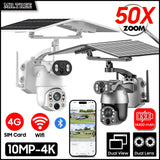 Dual Lens Solar Security Camera WIFI Human Tracking  4K 50X Optical Zoom security systems  
