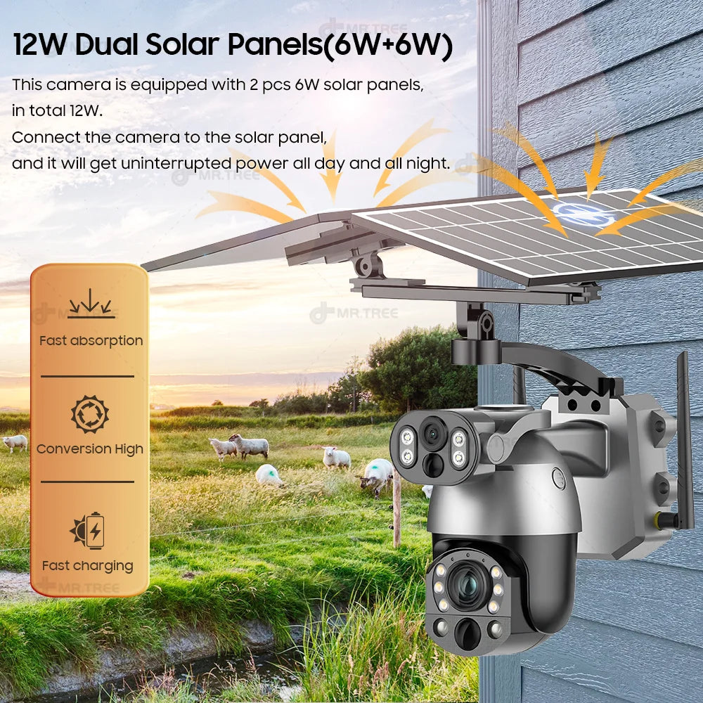 Dual Lens Solar Security Camera WIFI Human Tracking  4K 50X Optical Zoom security systems  