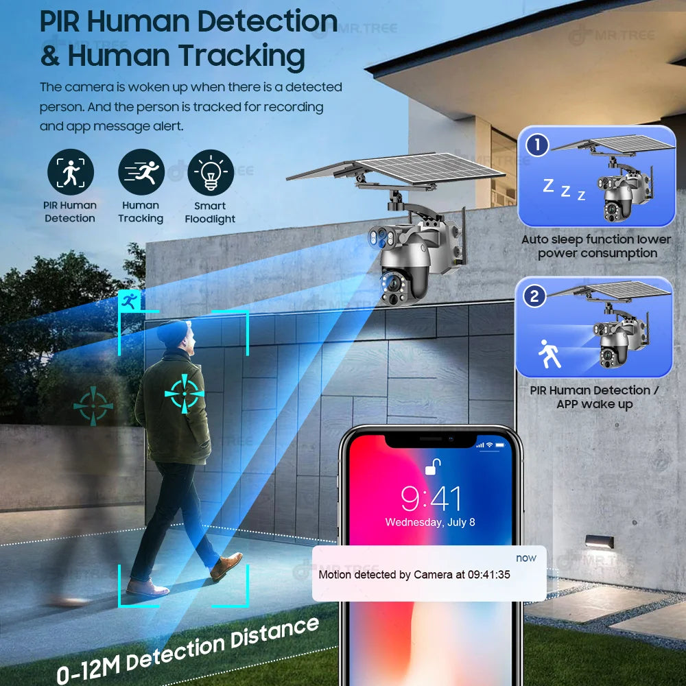 Dual Lens Solar Security Camera WIFI Human Tracking  4K 50X Optical Zoom security systems  