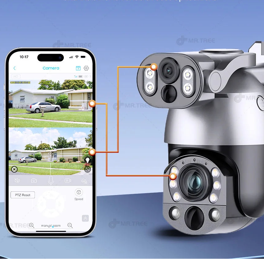 Dual Lens Solar Security Camera WIFI Human Tracking  4K 50X Optical Zoom security systems  