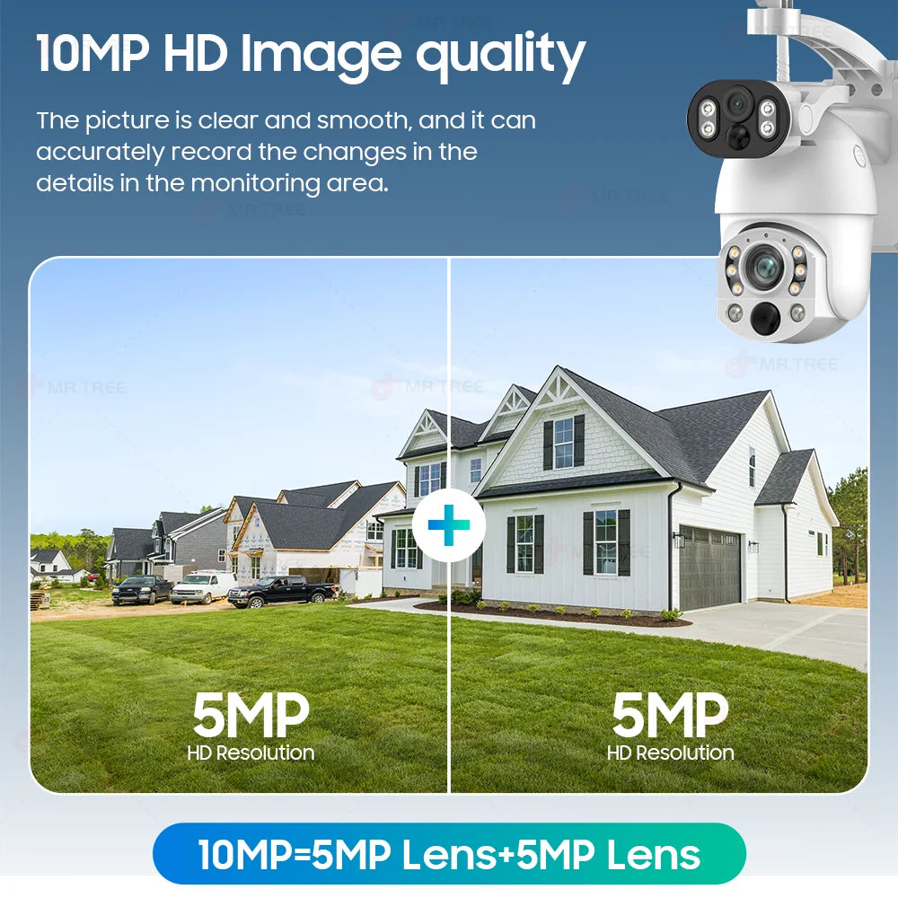 Dual Lens Solar Security Camera WIFI Human Tracking  4K 50X Optical Zoom security systems  