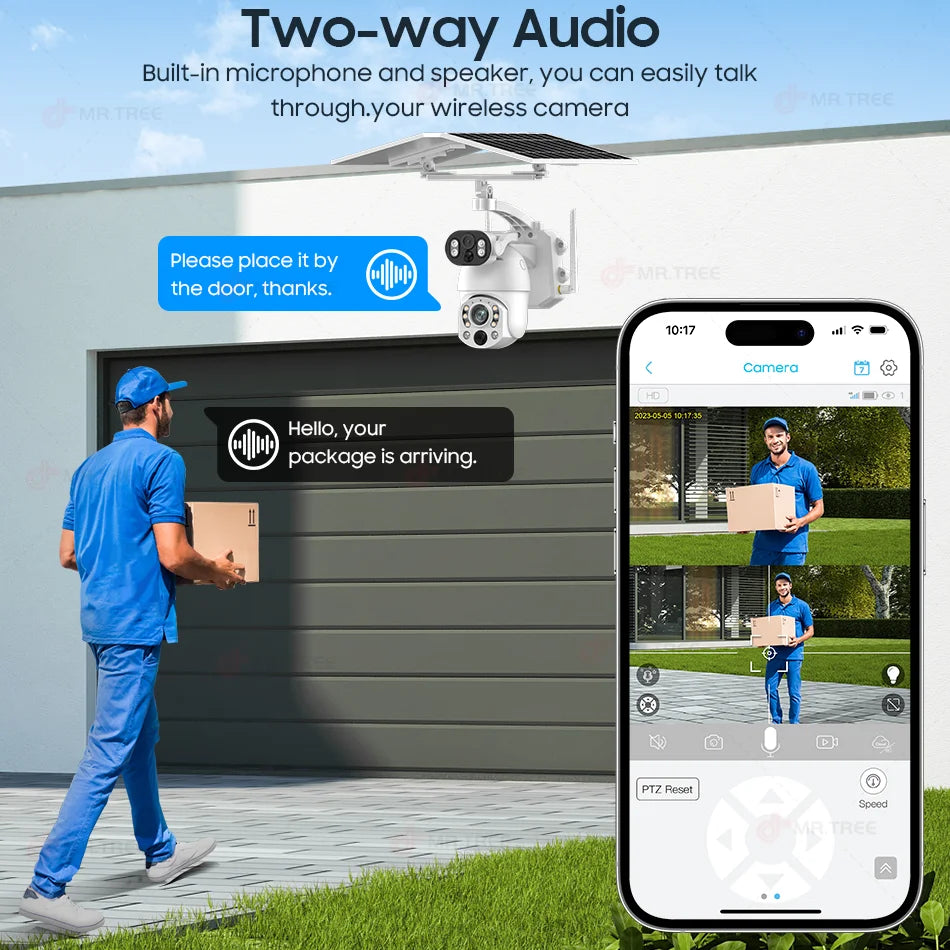 Dual Lens Solar Security Camera WIFI Human Tracking  4K 50X Optical Zoom security systems  