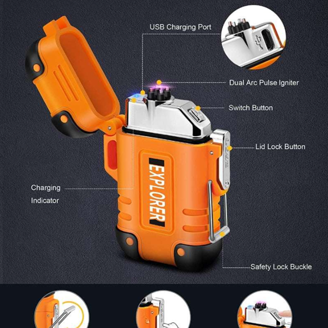 F37 Arc Plasma Waterproof Double Arc Lighter USB Rechargeable electrical supplys  BushLine